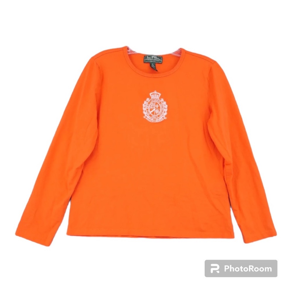 Lauren Ralph Lauren Long Sleeve Logo T-Shirt Womens SzPL-Petite Large, Orange